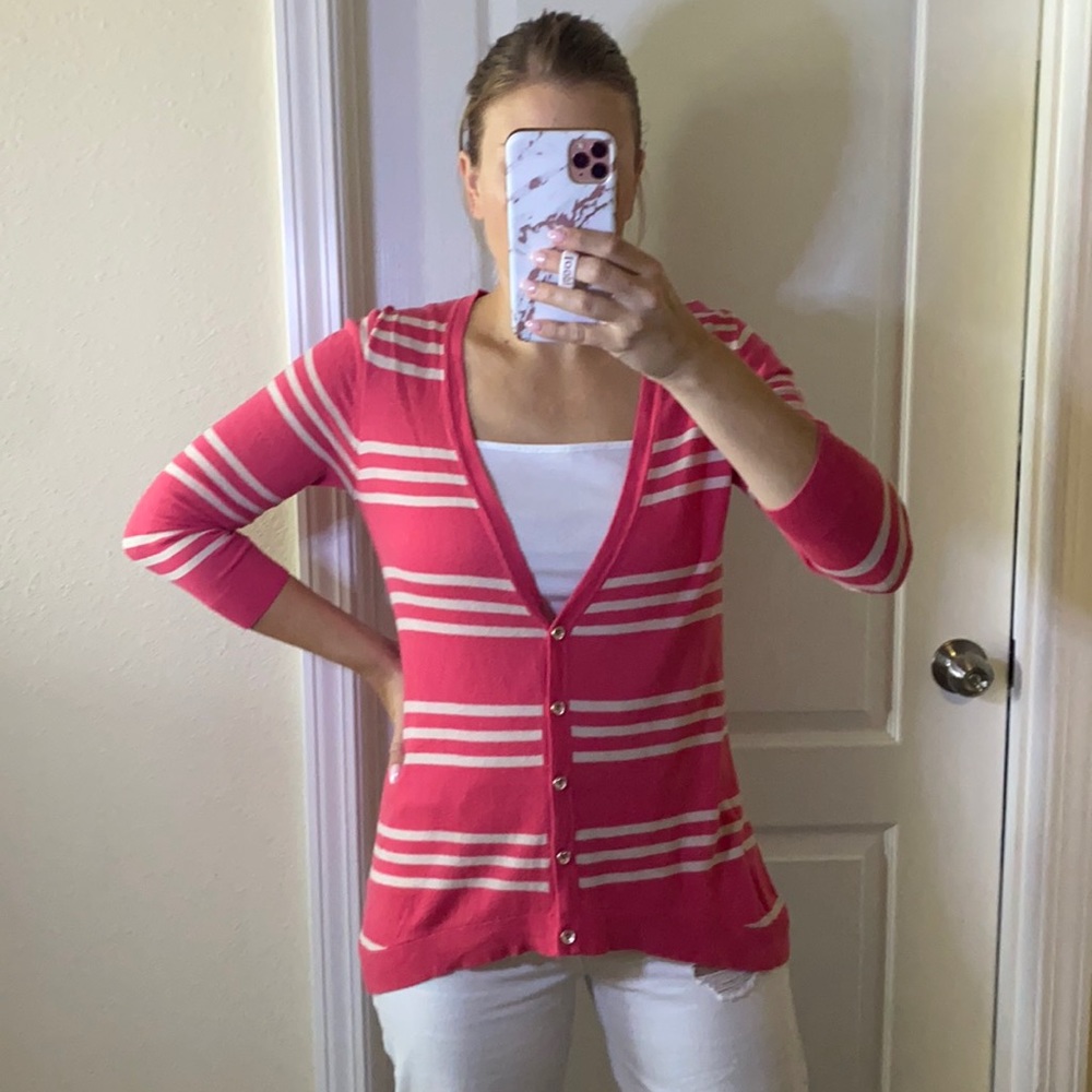 Pink and Cream Striped Button Cardigan size Small